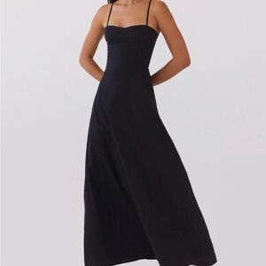 Peppermayo Black Spaghetti Strap Midi Sundress Linen 6 NWT Maxi dress Wedding